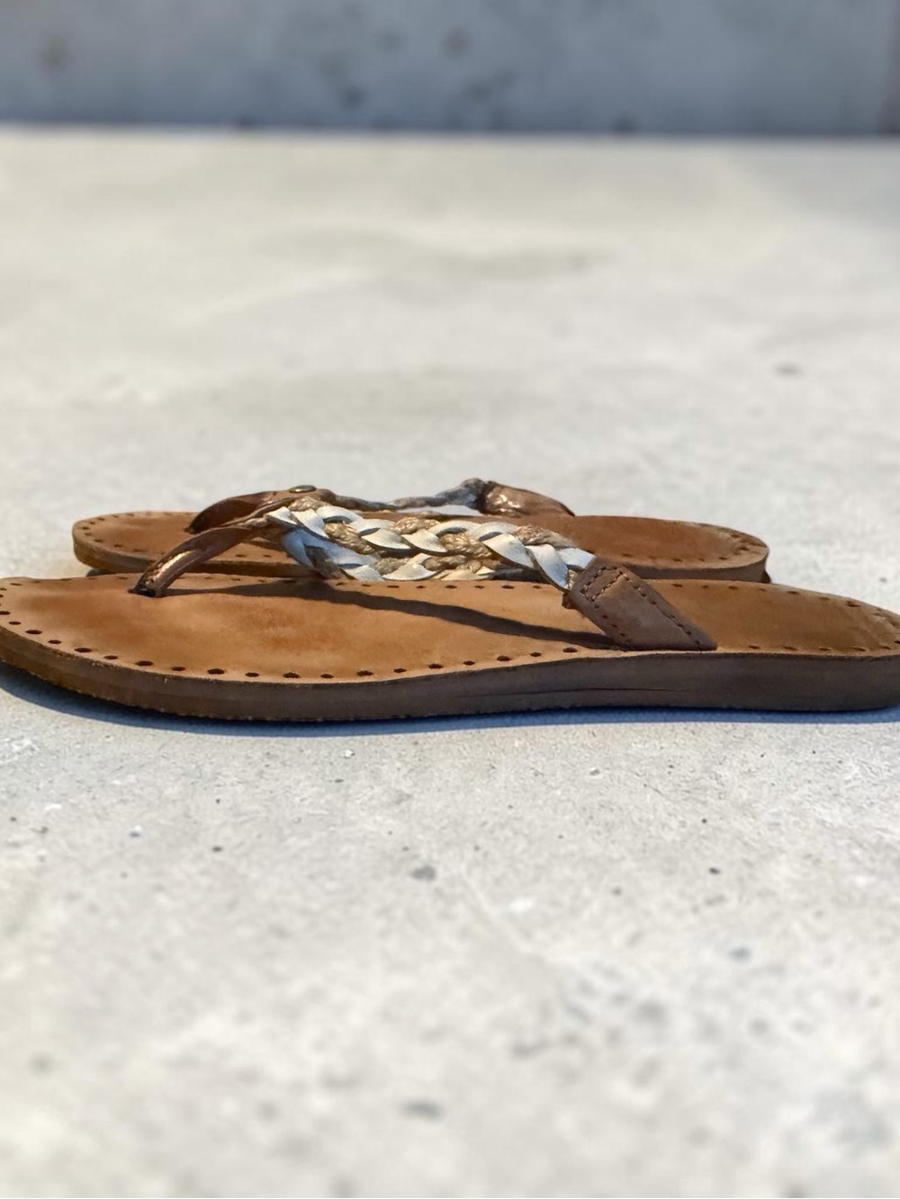 UGG Braided Brown and White Leather Thong Sandals - Picture 6 of 6